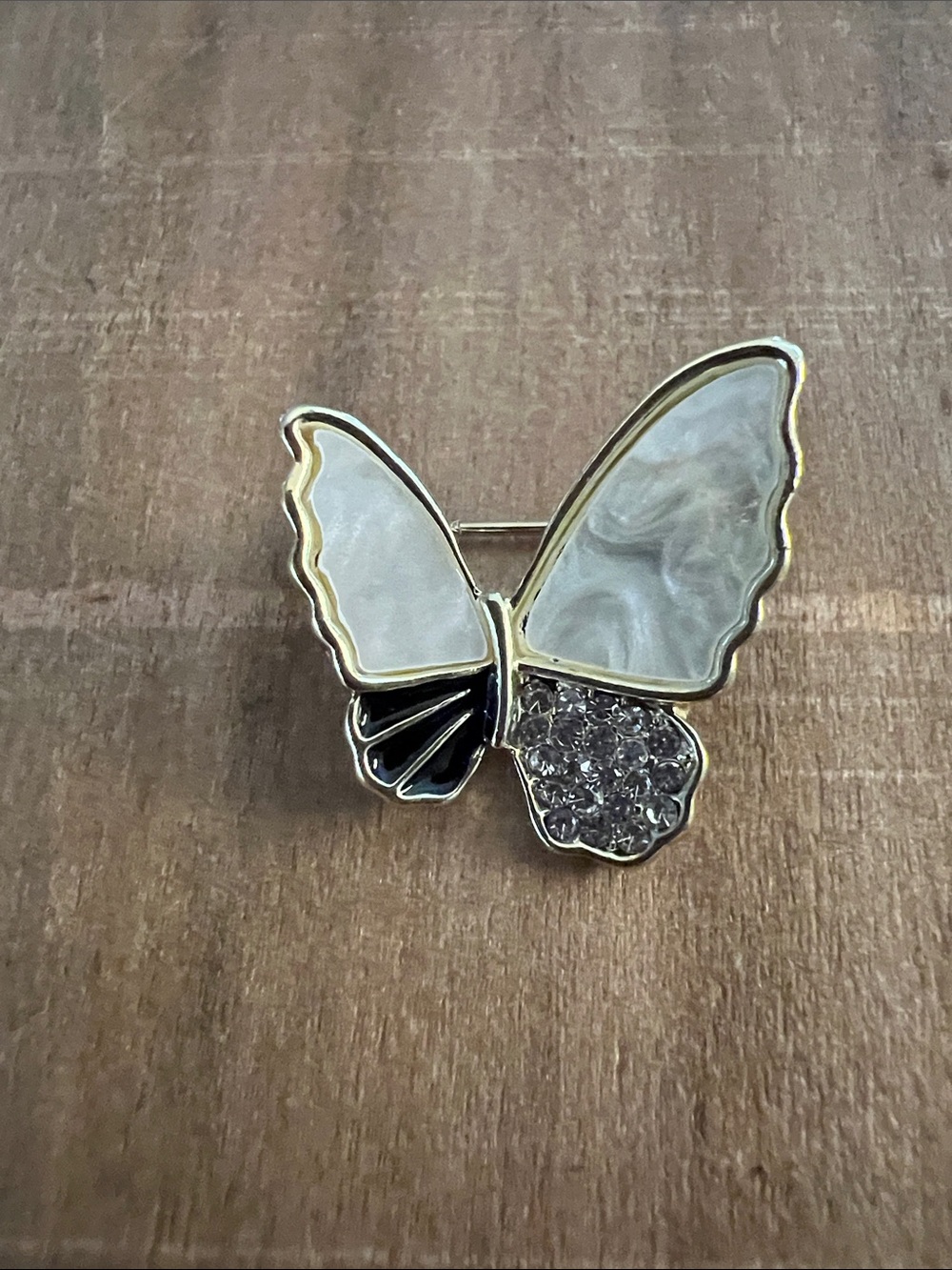 3/$18 Gold-Tone Butterfly Brooch with White Enamel and Crystal Accent Lot 6013